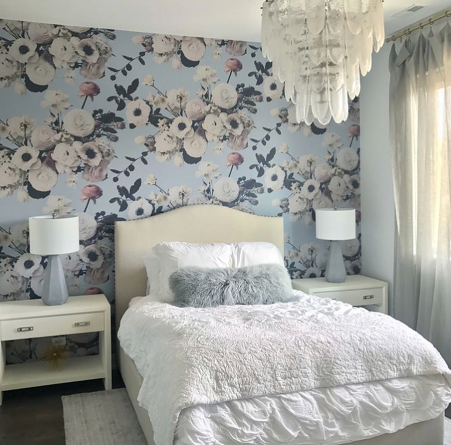 AWB Into the Garden Blue Wallpaper Insitu Bedroom