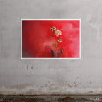 60x40" Vixens art print by Ashley Woodson Bailey, faded ivory peonies holding their shape against red smoke, nostalgic as a Civil War battlefield.